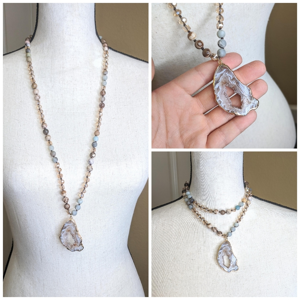 Mala Necklace w/ Geoid Electroplated Pendent